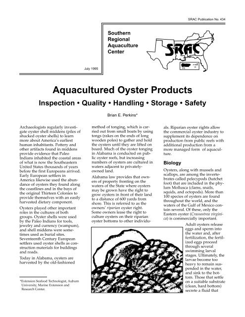 aquacultured oysters - Alabama Cooperative Extension System