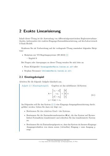 Übung 2 (04.12.2013): Exakte Linearisierung - ACIN
