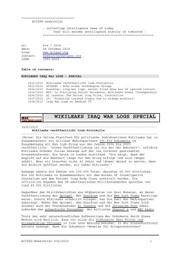 WIKILEAKS IRAQ WAR LOGS SPECIAL - acipss