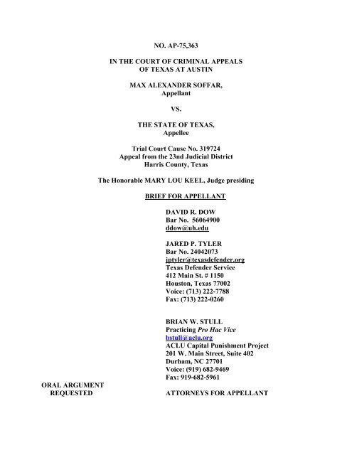 NO. AP-75,363 IN THE COURT OF CRIMINAL APPEALS OF TEXAS ...