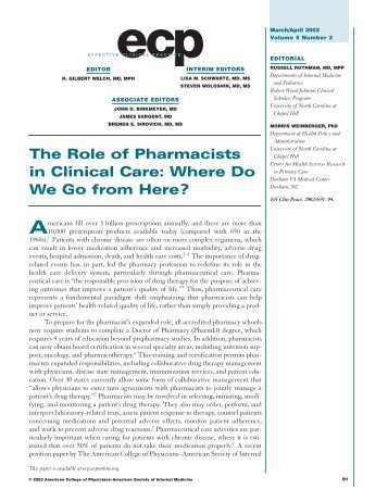 The Role of Pharmacists in Clinical Care: Where Do We Go from ...