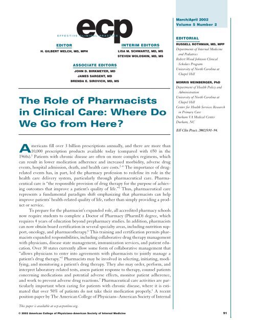 The Role of Pharmacists in Clinical Care: Where Do We Go from ...