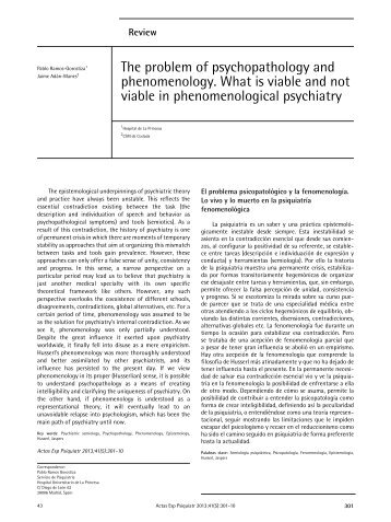The problem of psychopathology and phenomenology. What is ...