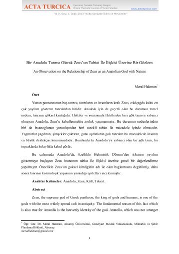 Bir Anadolu Tanrısı Olarak Zeus'un Tabiat İle İlişkisi ... - Acta Turcica