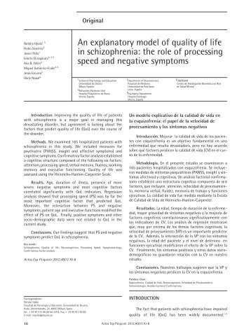 An explanatory model of quality of life in schizophrenia - Actas ...