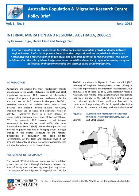 Internal Migration and Regional Australia - University of Adelaide
