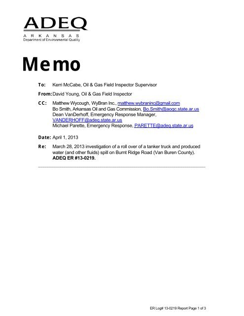 ER Log# 13-0219_spill_20130327.pdf - Arkansas Department of ...