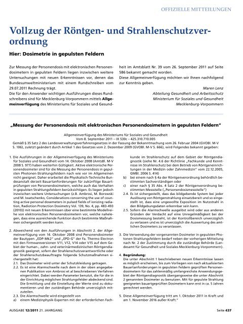 Ärzteblatt Dezember 2011 - Ärztekammer Mecklenburg-Vorpommern