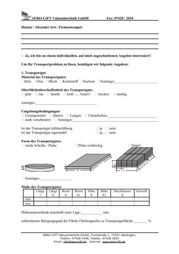 Anfrage VUSS-Flächengreifer - AERO-LIFT Vakuumtechnik GmbH