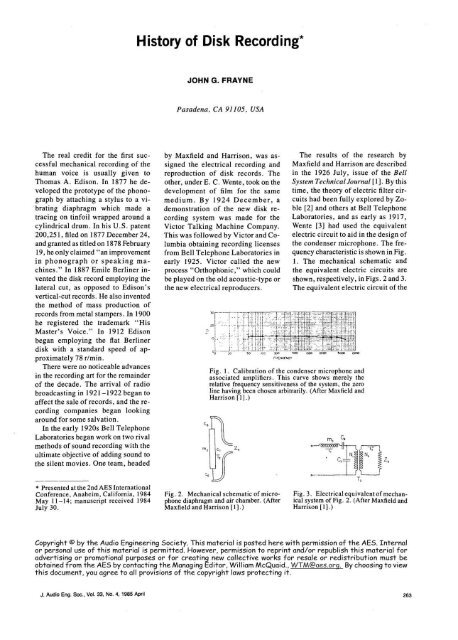 History Of Disk Recording Audio Engineering Society History Of Disk Recording Audio Engineering Society