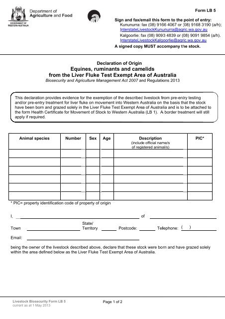 Declaration of Origin, form