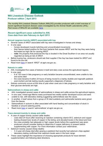 WA Livestock Disease Outlook - April 2013 - Agric.wa.gov.au