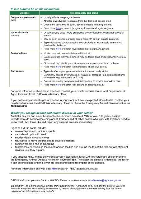 WA Livestock Disease Outlook - April 2013 - Agric.wa.gov.au