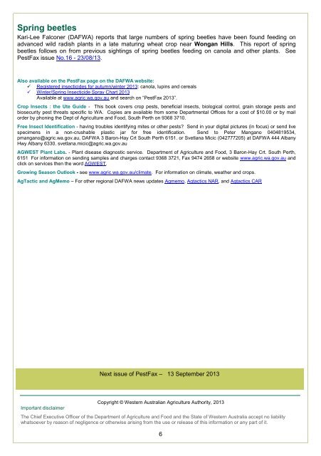 PestFax No.18 06/09/13 - Department of Agriculture and Food - wa ...