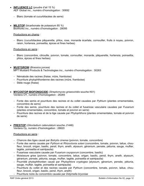 Bulletin d'information No 02 – 12 juin 2013 - Agri-Réseau