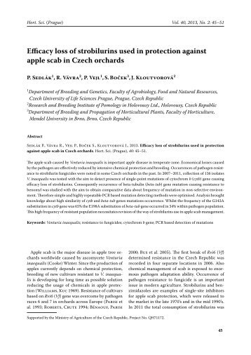 Efficacy loss of strobilurins used in protection against apple scab in ...