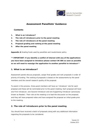 AHRC Assessment Panellists Guidance