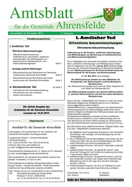 I. Amtlicher Teil - Gemeinde Ahrensfelde