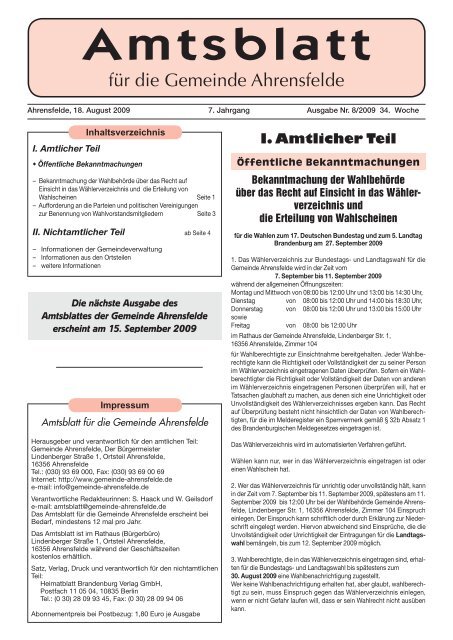 Amtsblatt - Gemeinde Ahrensfelde