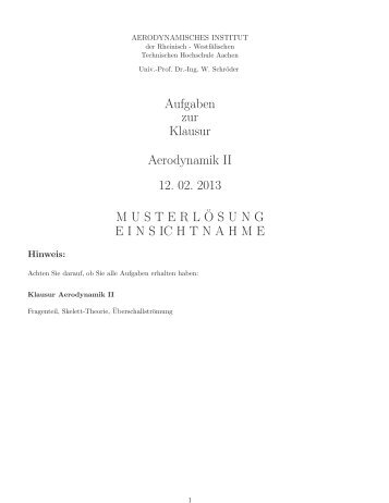 Aufgaben zur Klausur Aerodynamik II 12. 02. 2013 MUSTERL ...