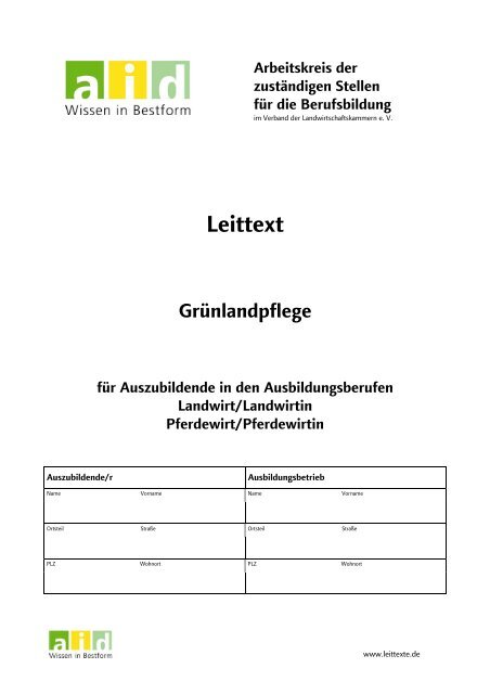 aid-Leittext: Grünlandpflege