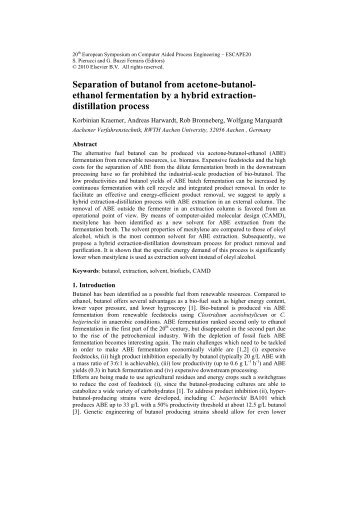 Separation of butanol from acetone-butanol- ethanol ... - Aidic