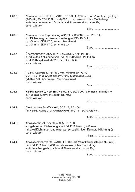 Musterausschreibungstext PE-HD / FRIAFIT - Akatherm FIP GmbH