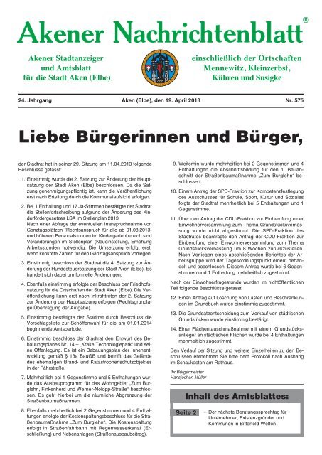 Ausgabe 575 vom 19.04.2013 - Stadt Aken (Elbe)