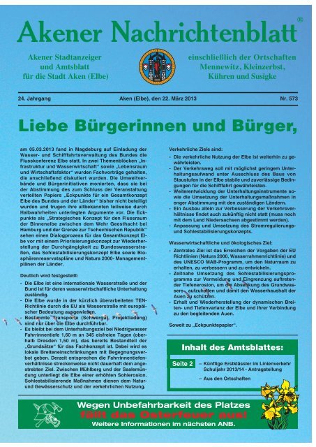 Ausgabe 573 vom 22.03.2013 - Stadt Aken (Elbe)