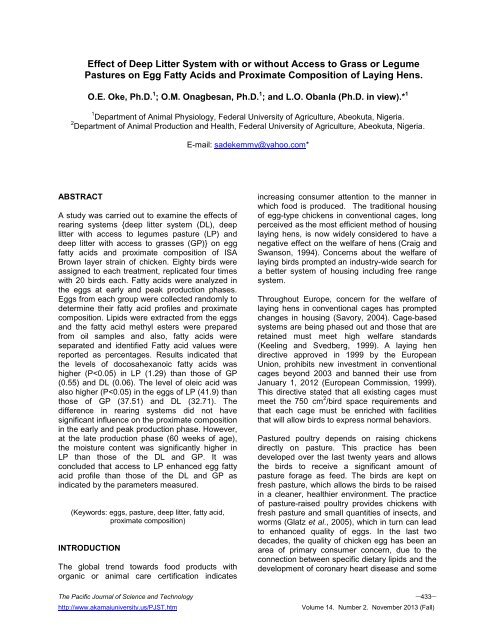 Effect of Deep Litter System with or without Access to Grass or ...