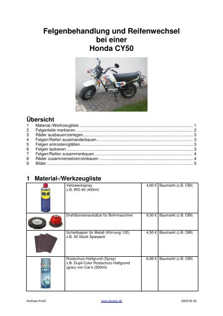Felgenbehandlung und Reifenwechsel bei einer Honda CY50 - Kraiss