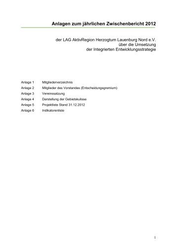 Anlagen zum jährlichen Zwischenbericht 2012 - AktivRegion ...