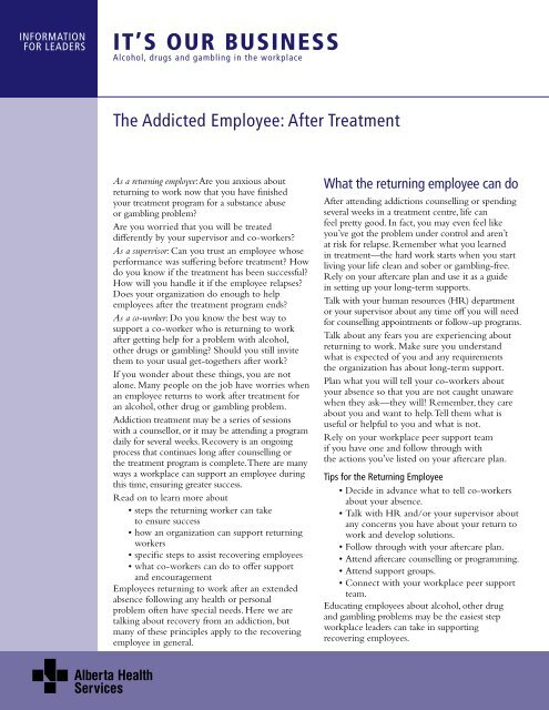 The Addicted Employee: After Treatment - Alberta Health Services