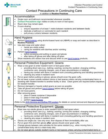 Contact Precautions - Continuing Care - Alberta Health Services