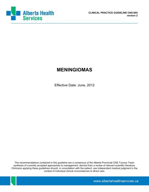 Clinical Practice Guideline: Meningioma - Alberta Health Services