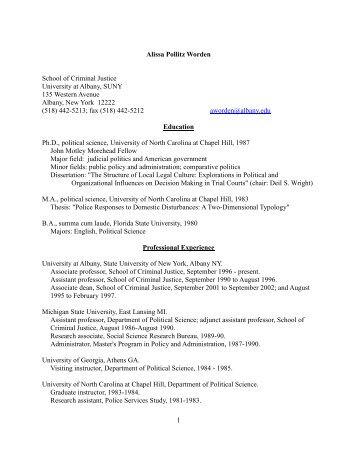 View Dr. Worden's CV - University at Albany