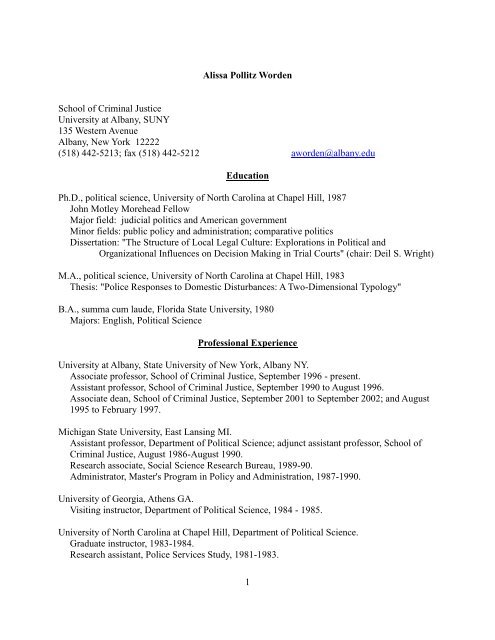 View Dr. Worden's CV - University at Albany