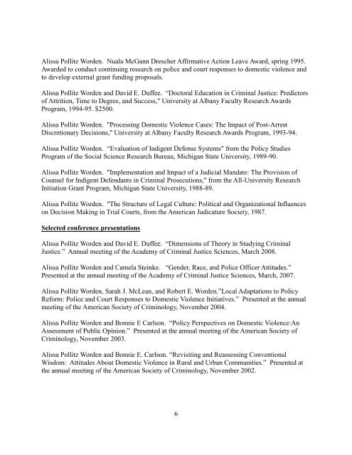 View Dr. Worden's CV - University at Albany