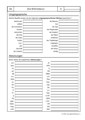 Umgangssprache Abkürzungen - Allgemeinbildung.ch