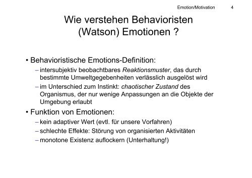 Behavioristische Emotionstheorien / Teil 1