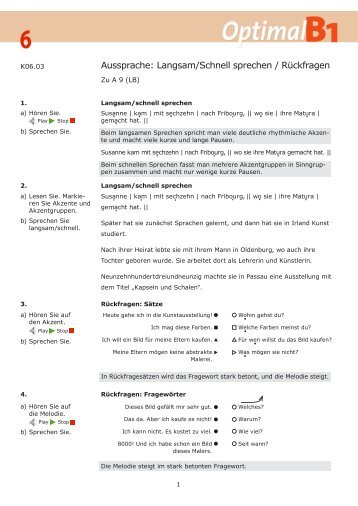 Aussprache: Langsam/Schnell sprechen / Rückfragen