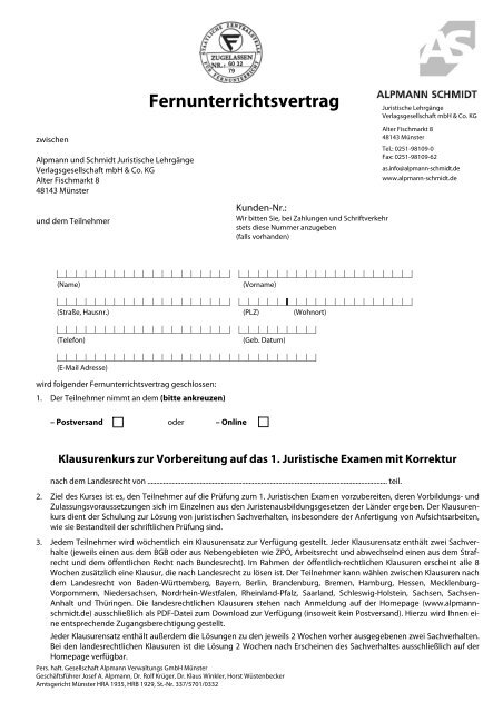 Fernunterrichtsvertrag - Alpmann Schmidt
