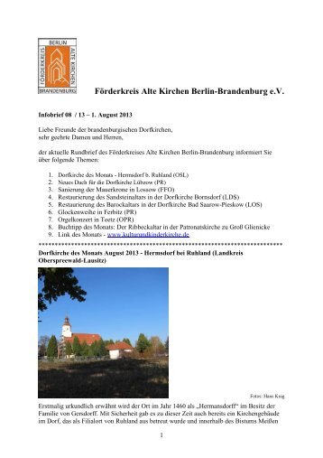 Infobrief 08 / 13 - Förderkreis Alte Kirchen Berlin-Brandenburg