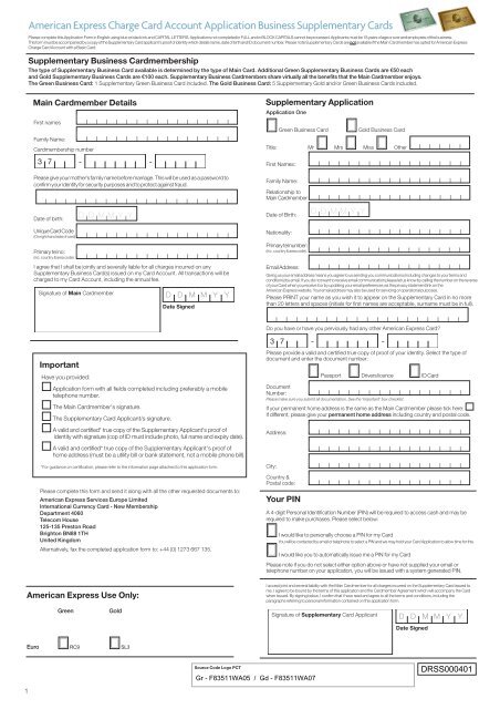 supplementary application form supplementary ... - American Express