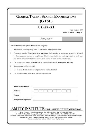 GTSE_Online_Class XI_Biology - Amity