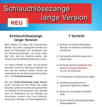 Schlauchlösezange lange Version - bender pneumatic GmbH