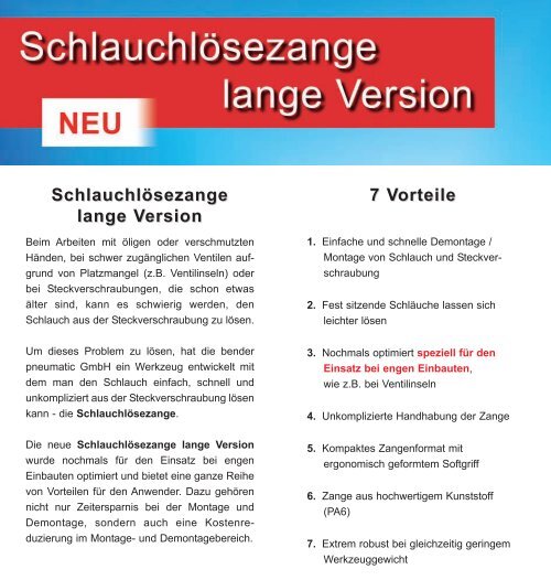 Schlauchlösezange lange Version - bender pneumatic GmbH