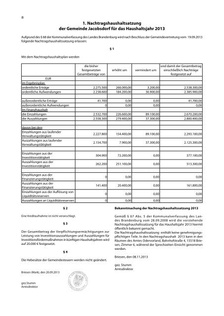 Amtsblatt für das Amt Odervorland