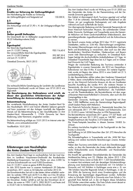 Amtsblatt Nummer 1 (23. Januar 2013) - beim AMT USEDOM-NORD