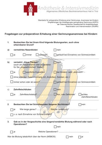 Fragebogen zur präoperativen Erhebung einer ... - Anaesthesie